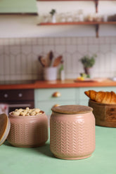 Alamkari India Zig Zag Patterned Ceramic Jars with Wooden Lids
